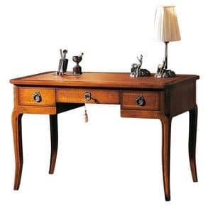 Strasbourg VS.5509, Schreibtisch in Nussbaum, mit 3 Schubladen und Leder-Top, für das Büro im klassischen Stil