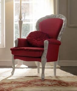 Belvedere 301 Sessel, Elegante handgeschnitzten Sessel, mit kostbaren Stoffen gepolstert