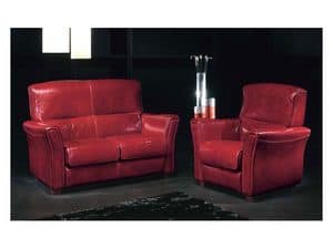 Heritage, Zweisitzer-Sofa mit Sessel, in rotem Leder bezogen