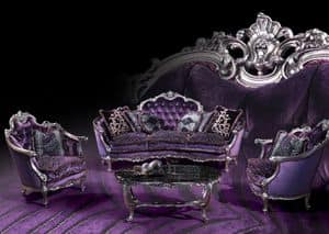 220 Sofa, Sofa mit Silber Veredelungen, im Stil Louis XV