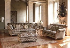 Astrid, 3-Sitzer-Sofa für klassische Wohnzimmer, Blattsilber Oberflächen
