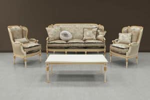 Guttuso sofa, Luxus-Sofa weiß mit goldenen Ornamenten bemalt