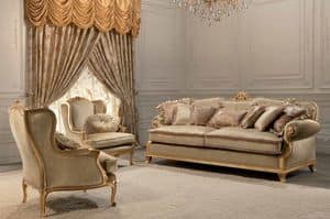 Luxury, 2 Sitze klassisches Sofa, Blattgold Finish, für Wohnzimmer