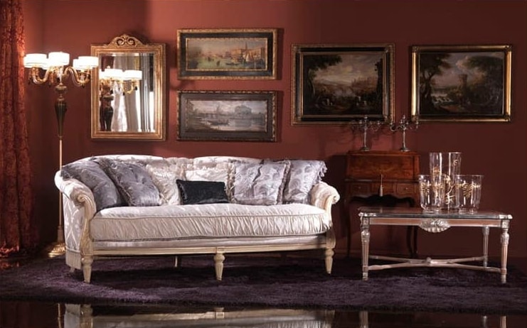 Nadia, Französisch-Stil Sofa, gepolstert in Seide, klassischen Stil