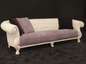 Queen 4-Sitzer-Sofa Stoff, Groes Sofa, neue Barock-Stil, wei lackiert