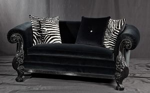 Queen schwarzer Stoff, Neuer Barock-Stil Sofa, in geschnitzt schwarz lackiertem Holz