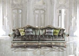 Saint Germain Due, 4-Sitzer-Sofa in Luxus-klassischen Stil, handgeschnitzt