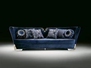 Saraya Sofa, Stilvolles Sofa, in blauem Samt gepolstert, fr die Luxus-Zimmer