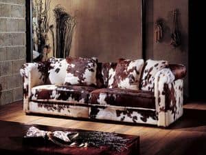 Thassos, Sofa gepolstert in Kuhhaut, klassischen Stil