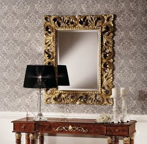 Art. 2059 MIRROR, Klassischer Spiegel in Blattgold, von Hand geschnitzt