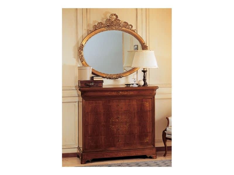 Art. 2170/0 '800 Francese Luigi Filippo, Eleganter ovaler Spiegel, Rahmen mit Blattgold-Finish, handgeschnitzt