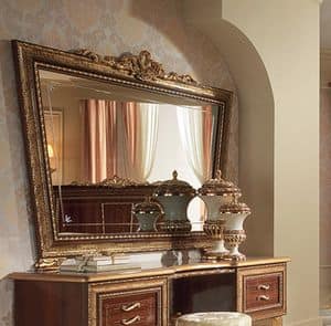 Giotto Toilettentisch, Spiegel in der Form des umgekehrten Trapezes, mit Rahmen