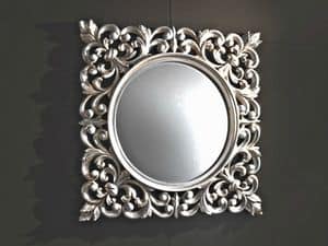Ibis Silver Spiegel, Wandspiegel, geschnitzten Rahmen, Silber-Finish