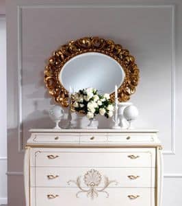 OLIMPIA B / Spiegel oval, Klassische ovalen Spiegel aus Massivholz geschnitzt