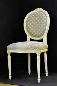 Art. L-792, Stuhl mit Holzrahmen, gepolsterter Sitz und Rcken mit Stoff berzogen, mit floralen Dekorationen verschnert