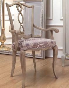 Live 4 Stuhl mit Armlehnen, Stuhl mit Armlehnen im klassischen Stil, aus Holz mit gepolstertem Sitz, fr Esszimmer