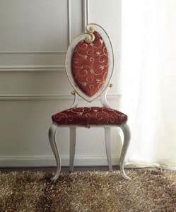 Morgana 504 Stuhl, Stuhl elegant von Hand verziert, fr Esszimmer, antike wei lackiert mit goldenen Details