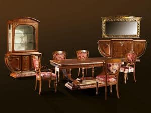 Paris Stuhl, Klassischer Stuhl aus Nussbaum mit Gold Veredelungen