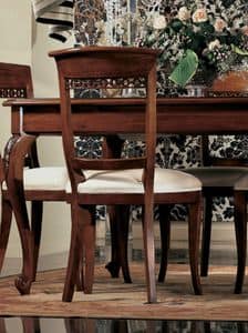 Settecento Stuhl, Polsterstuhl, aus massivem Nussbaum, poliert, klassisch