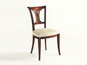 Shelley, Klassischer Stuhl, Sitz gepolstert, Rückenlehne mit Schnitzereien