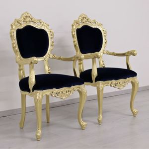 Venezia Goldgewebe, Klassischer Luxus Stuhl mit Blattgold Oberflchen und rote Stoffbespannung