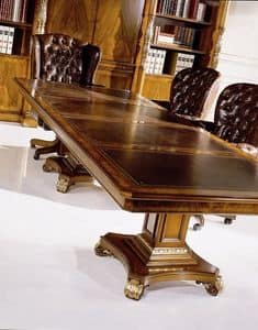 1069, Feste rechteckigen Konferenztisch, mit Leder -Top, 2 Sockeln, in Nussbaum und Esche furniert, fr klassischen Stil -Umgebungen