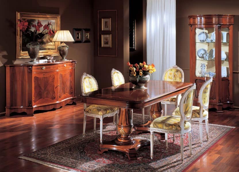 3190 TABLE, Intarsien Holztisch, mit 2 Betten, für Klassiker Wohnzimmer