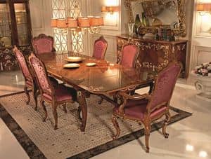 7508, Extensible rechteckigen Tisch, furniert mit Essenzen von Rosenholz, Amarant und avorina, fr Zimmer im klassischen Stil