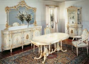 Art. L-1084, Oval klassische Tisch in handgefertigten Holz, Dekorationen in Blattgold