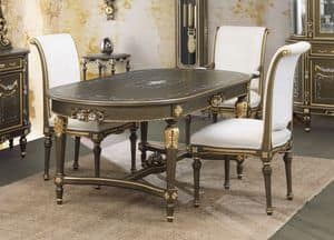 Art. L-922 K, Ovalen Tisch, lackiert Knistern schwarz auf Goldhintergrund, im klassischen Stil