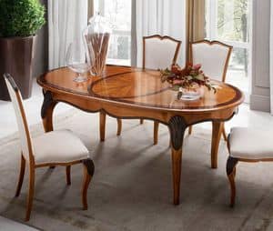 Bourbon Art. 80.086, Ausziehbarer ovaler Tisch, handgeschnitztes Holz
