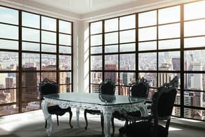 Luxury, Luxury klassischen Tisch mit Glasplatte und Silber
