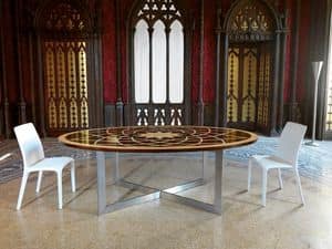 Michelangelo Tisch, Klassische ovalen Tisch, mit Holzplatte und Metallsockel