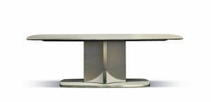 Voyage Tisch, Moderner Luxus Tisch mit Marmorplatte, Leder Basis