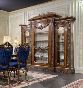 Art. 9000 3-t�rige Vitrine Luigi XV, Gro�e Vitrine mit Bois de Roses und Perlmutteinlagen