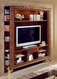Giotto TV-Schrank 01, TV-Stnder mit Bcherregal mit goldenen Verzierungen, einfach und praktisch
