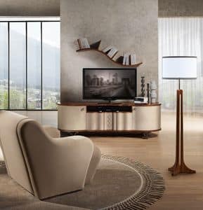 MB57 Mistral  TV-Möbel, TV-Schrank aus Holz mit Leder, Stahl Beine bedeckt