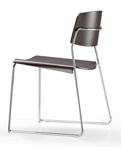 SIGMA 165, Stapelbarer Stuhl in laminierter Buche, Schlitten Metallsockel