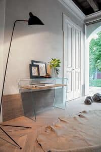 ALTAMURA, Gebogene Glaskonsole mit Holzregal, fr den Eingang