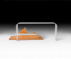 Mountain Altar, Konsole aus gebogenem Glas und Holz