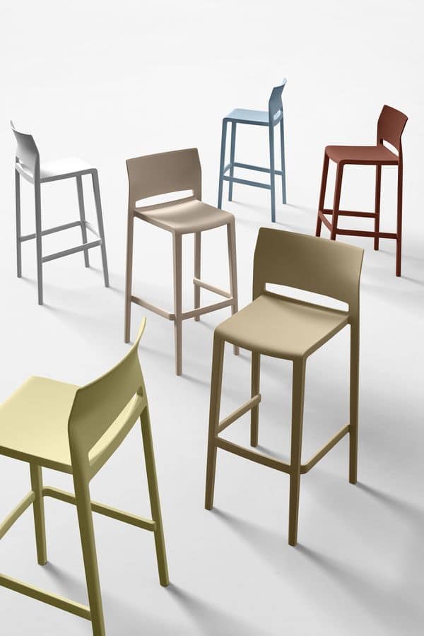 Bakhita Stool 76, Stapelbare Stuhl in Polymer, für Bars