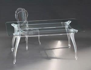Belle Epoque tavolo rechteckigen, Eleganten rechteckigen Tisch mit Glasplatte, Polycarbonat Beine mit einem klassischen Design