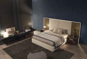 Frame, Gepolstertes Bett mit groem Kopfteil, mit LED-Leuchten