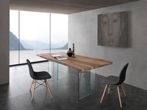 Art. 704VE Bio-Glass, Tisch mit Glas Beine, Platte aus massivem Eschenholz