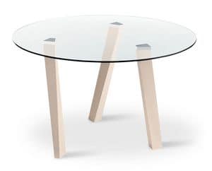 GLAM, Runder Tisch mit Glasplatte und 3 geneigte Beine