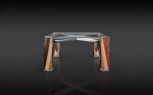ORFEO, Quadratischen Tisch, Glasplatte, Holzstruktur