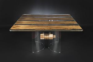 Venezia kariert, Tisch, der den Charme von gehrtetem Holz mit Glas verbindet
