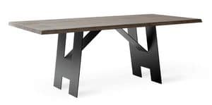 ACCA, Rustikalen Tisch mit Tischplatte aus massivem antikem Holz