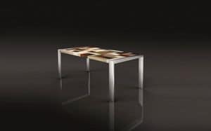 PEGASO 1.8 BC 90, Tabelle in poliertem Stahl, rechteckige Planke Holzkreuz