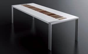 PEGASO 2.5 LA-WHITE, Weiß lackiert Tisch, Gestell aus gebürstetem Stahl, rechteckige Oberseite